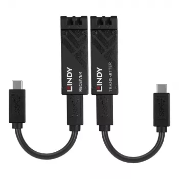 Lindy 100m šviesolaidinis USB 3.2 Type C prailgintuvas, tinklo siųstuvas ir imtuvas, 100 m, 10000 Mbit/s, pluoštas, USB 3.2 Gen 1 (3.1 Gen 1) Type-C, juoda