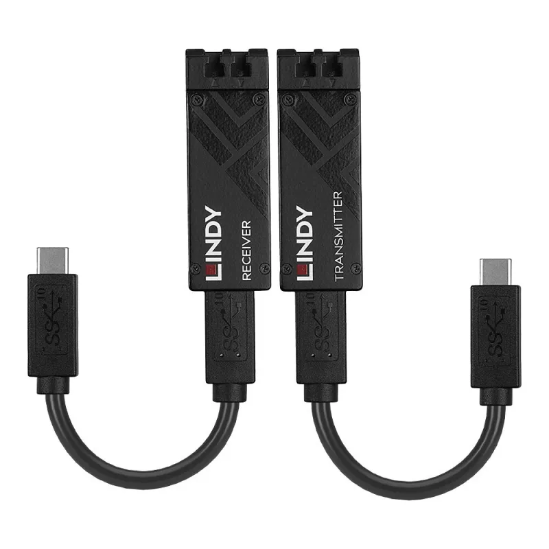 Lindy 100m šviesolaidinis USB 3.2 Type C prailgintuvas, tinklo siųstuvas ir imtuvas, 100 m, 10000 Mbit/s, pluoštas, USB 3.2 Gen 1 (3.1 Gen 1) Type-C, juoda