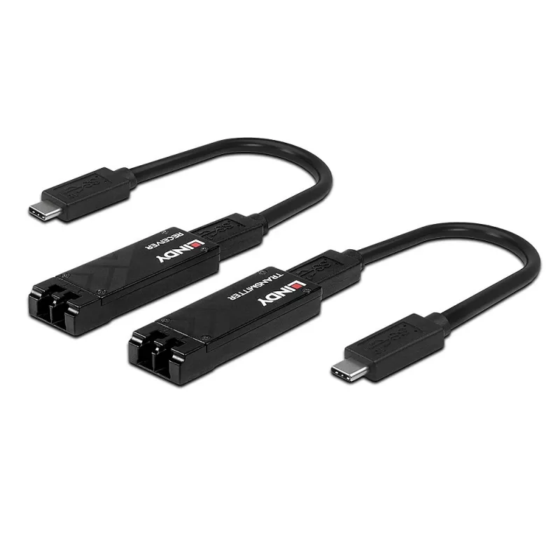 Lindy 100m šviesolaidinis USB 3.2 Type C prailgintuvas, tinklo siųstuvas ir imtuvas, 100 m, 10000 Mbit/s, pluoštas, USB 3.2 Gen 1 (3.1 Gen 1) Type-C, juoda