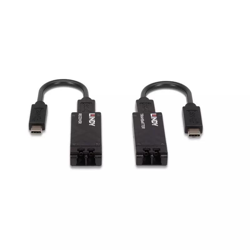 Lindy 100m šviesolaidinis USB 3.2 Type C prailgintuvas, tinklo siųstuvas ir imtuvas, 100 m, 10000 Mbit/s, pluoštas, USB 3.2 Gen 1 (3.1 Gen 1) Type-C, juoda