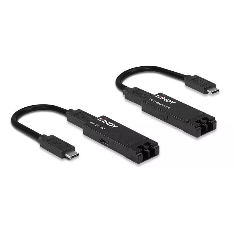 Lindy 100m šviesolaidinis USB 3.2 Type C prailgintuvas, tinklo siųstuvas ir imtuvas, 100 m, 10000 Mbit/s, pluoštas, USB 3.2 Gen 1 (3.1 Gen 1) Type-C, juoda