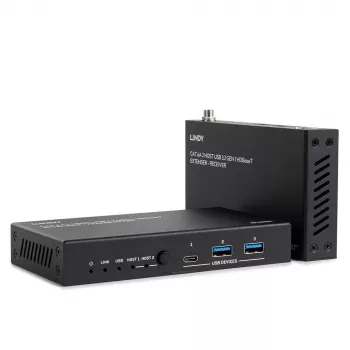 Lindy 100m Cat.6A 2 Host USB 3.2 Gen 1 HDBaseT ilgintuvas, tinklo siųstuvas ir imtuvas, 100 m, 480 Mbit/s, Cat6a, VS6320, fosforinis bronza