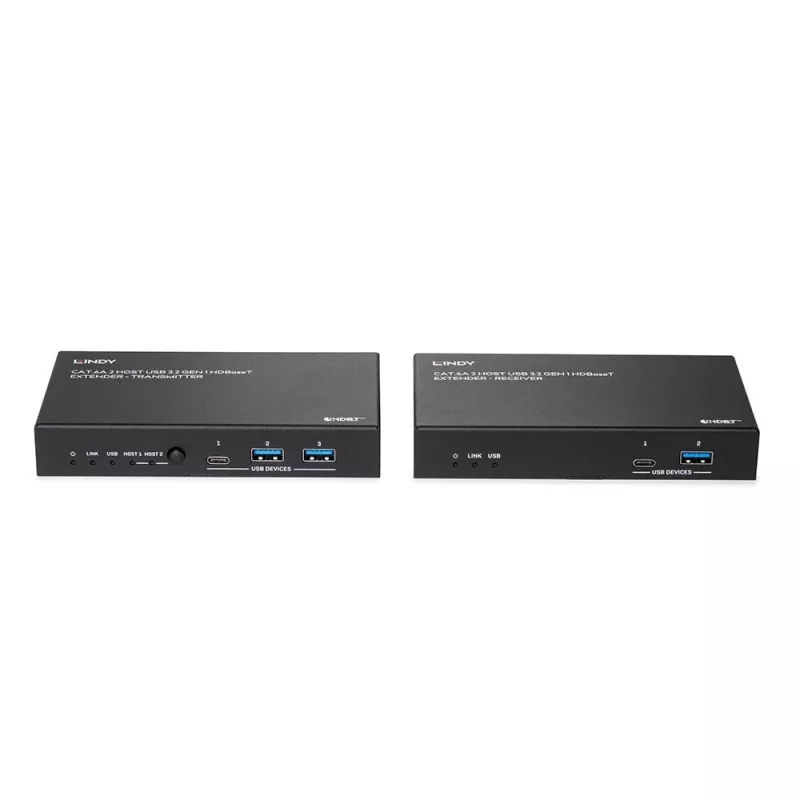 Lindy 100m Cat.6A 2 Host USB 3.2 Gen 1 HDBaseT ilgintuvas, tinklo siųstuvas ir imtuvas, 100 m, 480 Mbit/s, Cat6a, VS6320, fosforinis bronza