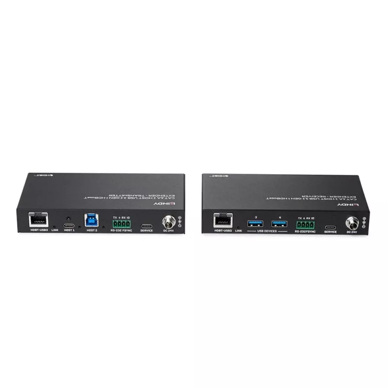 Lindy 100m Cat.6A 2 Host USB 3.2 Gen 1 HDBaseT ilgintuvas, tinklo siųstuvas ir imtuvas, 100 m, 480 Mbit/s, Cat6a, VS6320, fosforinis bronza