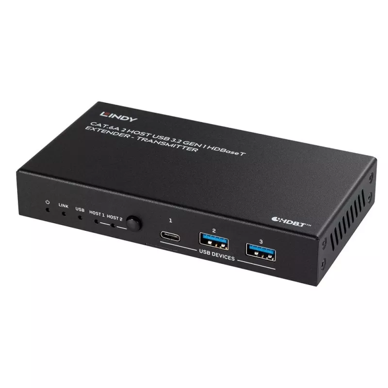 Lindy 100m Cat.6A 2 Host USB 3.2 Gen 1 HDBaseT ilgintuvas, tinklo siųstuvas ir imtuvas, 100 m, 480 Mbit/s, Cat6a, VS6320, fosforinis bronza