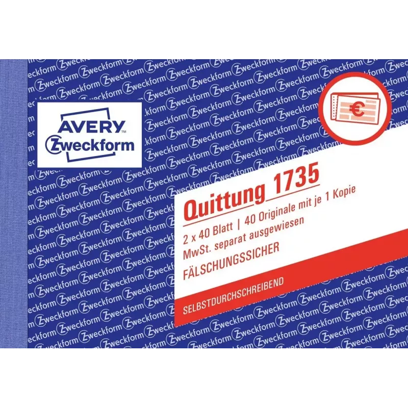 Apskaitos formų knygelė AVERY 1735-5 A6 40 lapų