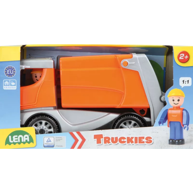Lena Truckies šiukšliavežis – žaislinis sunkvežimis, pilkas/oranžinis, plastikinis, nuo 2 metų