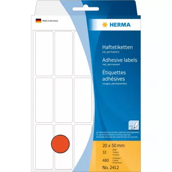 HERMA 2412 universalios etiketės 20x50 mm raudonos matinės rankiniam rašymui