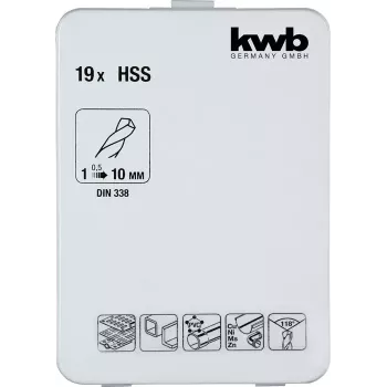 Gręžtų rinkinys KWB 421856 19 vnt. spiraliniai gręžtai 1,0–10 mm