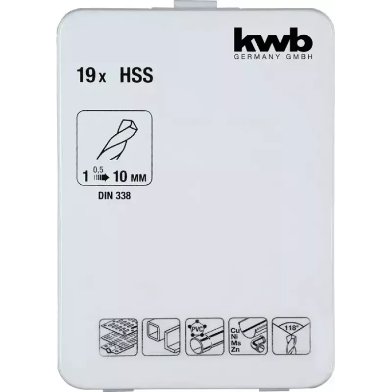 Gręžtų rinkinys KWB 421856 19 vnt. spiraliniai gręžtai 1,0–10 mm