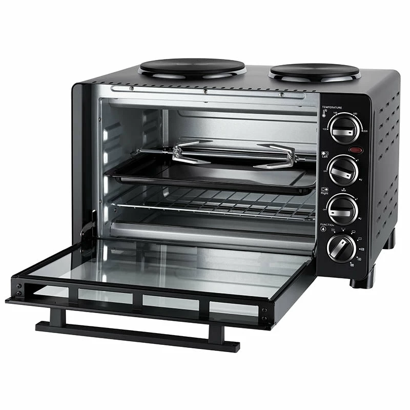 Unold Small Kitchen All in One – laisvai pastatoma viryklė, juoda, su 2 kaitvietėmis ir 30 l orkaite