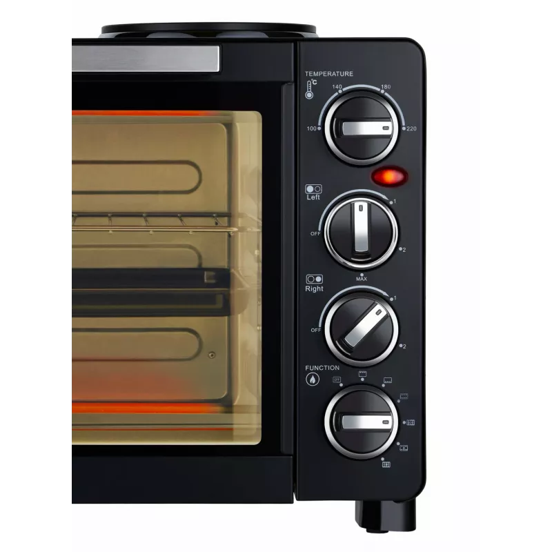 Unold Small Kitchen All in One – laisvai pastatoma viryklė, juoda, su 2 kaitvietėmis ir 30 l orkaite