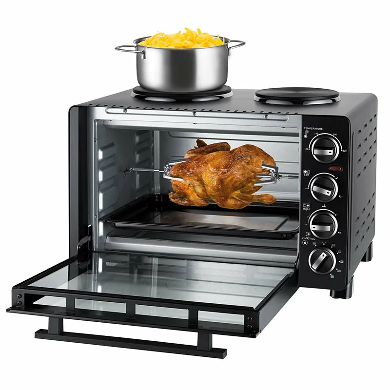 Unold Small Kitchen All in One – laisvai pastatoma viryklė, juoda, su 2 kaitvietėmis ir 30 l orkaite