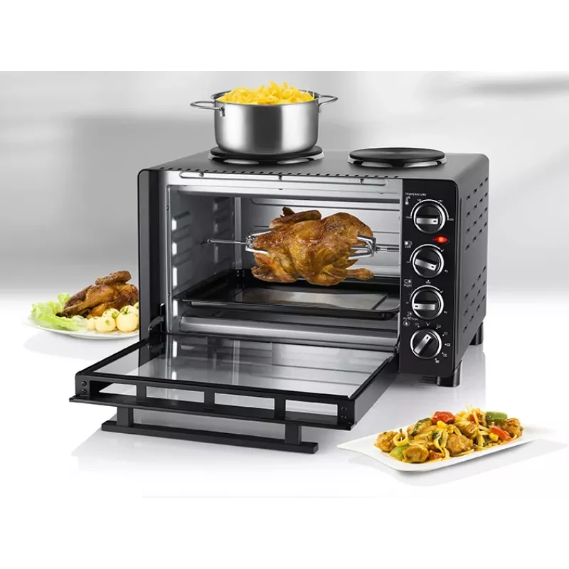 Unold Small Kitchen All in One – laisvai pastatoma viryklė, juoda, su 2 kaitvietėmis ir 30 l orkaite