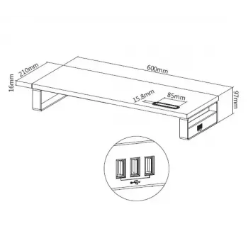 Equip 650881 stovas monitoriui su USB 2.0 prievadais