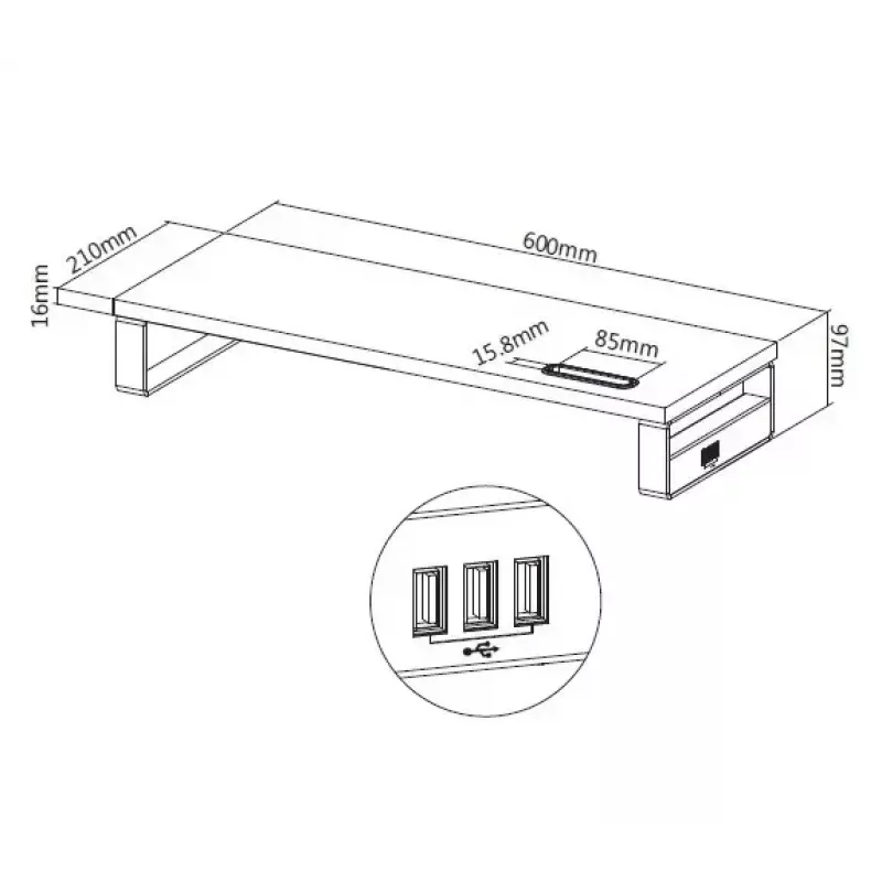 Equip 650881 stovas monitoriui su USB 2.0 prievadais