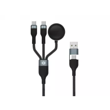 USB-A į 2× USB-C 3-in-1 greitojo įkrovimo ir duomenų kabelis Conceptronic ETTA08B15 — 1,5 m, USB 2.0, 5A, Apple Watch įkroviklis, 100W E-Mark