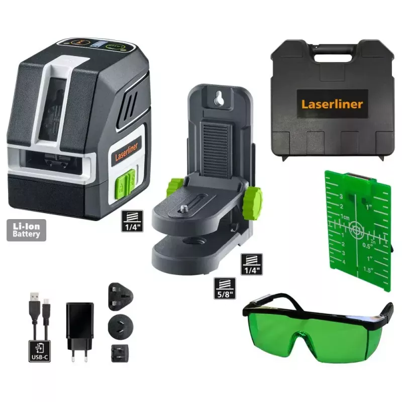 Lazerinis niveliavimo prietaisas Laserliner PocketCross-Laser 2G – žalias kryžius horizontaliai ir vertikaliai