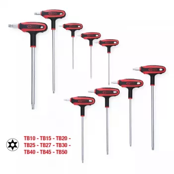 KS Tools ERGOTORQUEplus T formos Torx raktų rinkinys su skyle, 9 dalių, TB10–TB50 (151.8160)