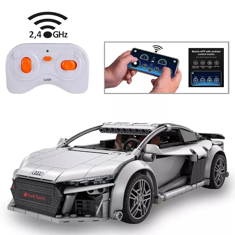 Jamara CaDA Audi R8 Coupé 1:14, pilkas, 2,4 GHz valdomas kaladėlių modelis