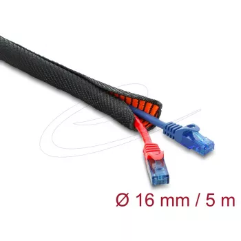 Apsauginė kabelių mova savaime užsidaranti dviejų sluoksnių DELOCK 5 m × 16 mm, juoda