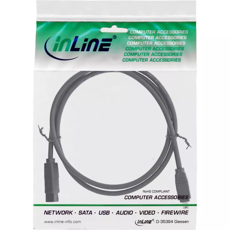 InLine FireWire 400 į 800 1394b laidas 4/9 kištukinis vyriškas 1,8 m juodas