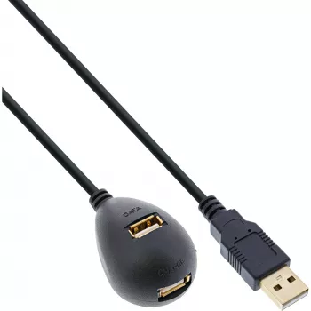 InLine USB 2.0 laidas Type A kištukas / lizdas su pagrindu, juodas, 2 m