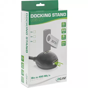 InLine USB 2.0 laidas Type A kištukas / lizdas su pagrindu, juodas, 2 m