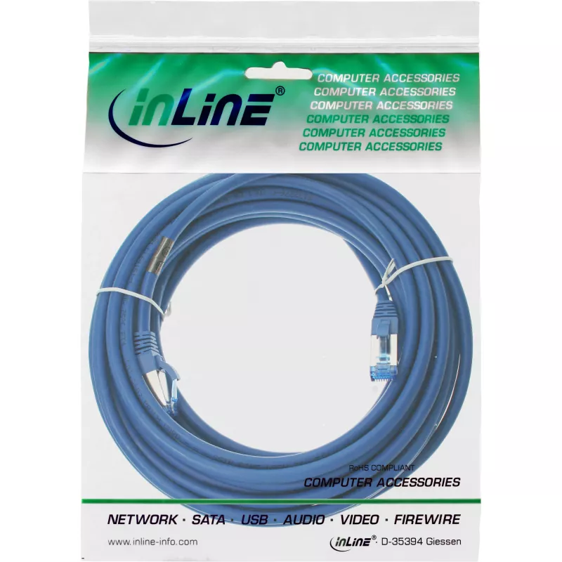 InLine Patch Laidas S/FTP PiMF Cat.6A halogen free 500MHz mėlynas 20m
