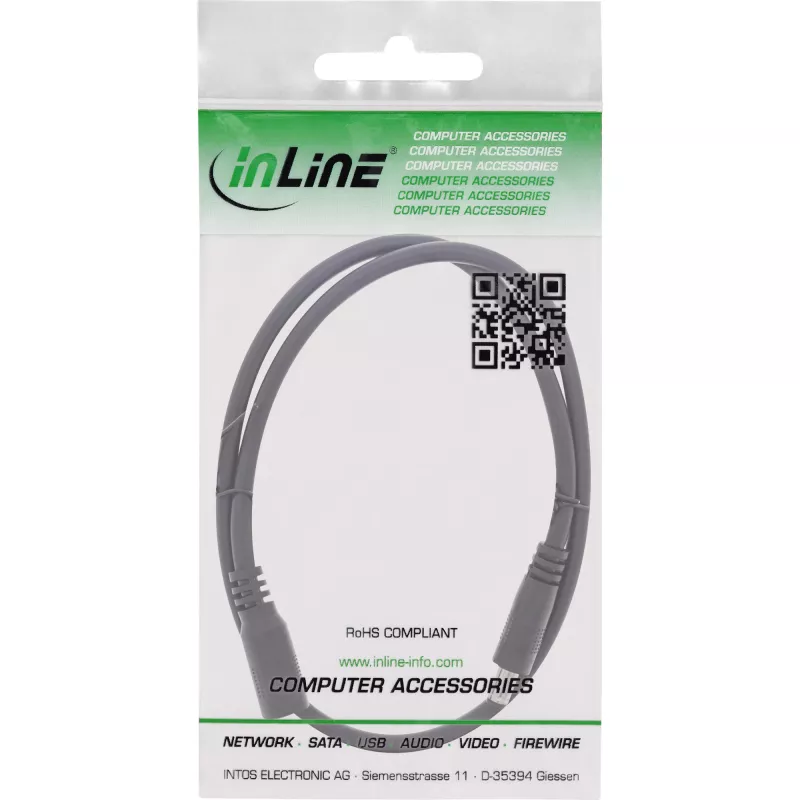 InLine DC ilginimo laidas, DC kištukas/lizdas 5,5x2,5 mm, AWG 18, juodas 0,5 m