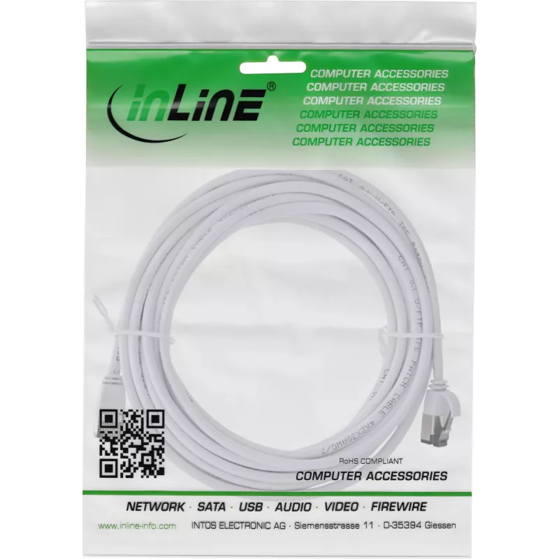 InLine Patch laidas plonas, U/FTP, Cat.8.1, TPE halogen-free, baltas 5m