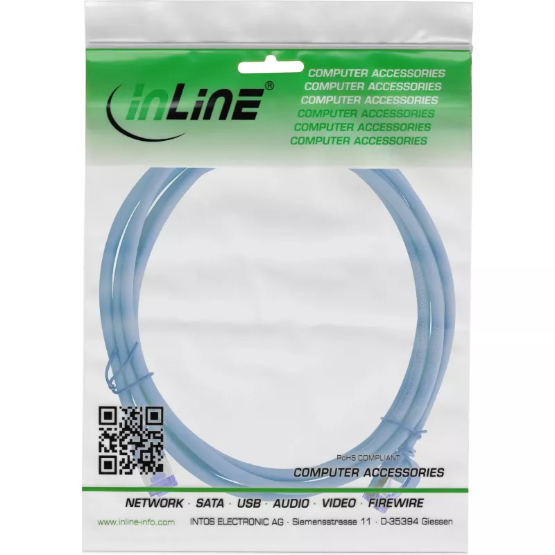 InLine® Slim Patch kabelis 74914B RJ45 Cat.6A 1,5 m mėlynas