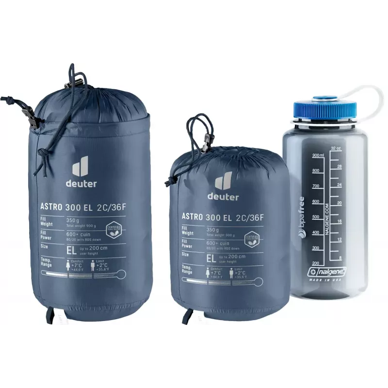 Miego maišas DEUTER Astro 300 EL +2°C – muminės formos, 200 cm, Ripstop Blue