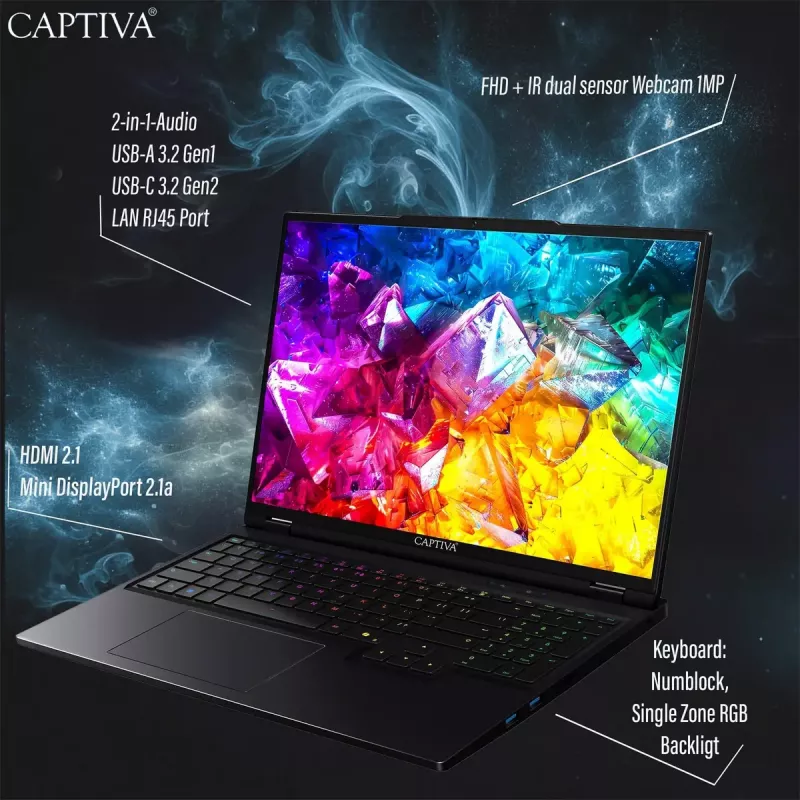 Nešiojamas kompiuteris CAPTIVA 92279 16 colių AMD Ryzen 9 32GB SSD Windows 11 Pro