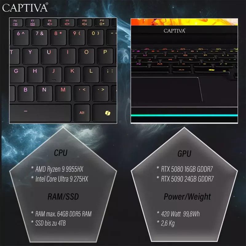 Nešiojamas kompiuteris CAPTIVA 92279 16 colių AMD Ryzen 9 32GB SSD Windows 11 Pro