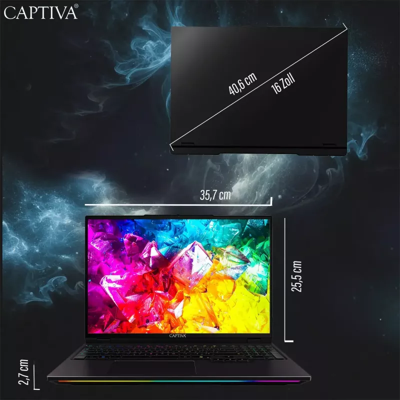 Nešiojamas kompiuteris CAPTIVA 92283 16 colių AMD Ryzen 9 64 GB RAM SSD juodas