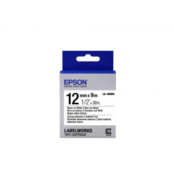 Epson lipdukų kasetė su tvirtu lipdu LK-4WBW juoda/balta 12 mm (9 m)