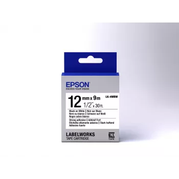 Epson lipdukų kasetė su tvirtu lipdu LK-4WBW juoda/balta 12 mm (9 m)