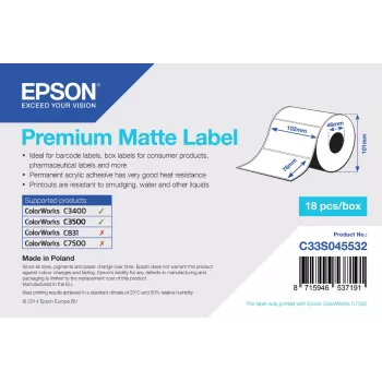 Epson Premium Matte Label – Die-cut rulonas: 102 mm x 76 mm, 440 etikečių