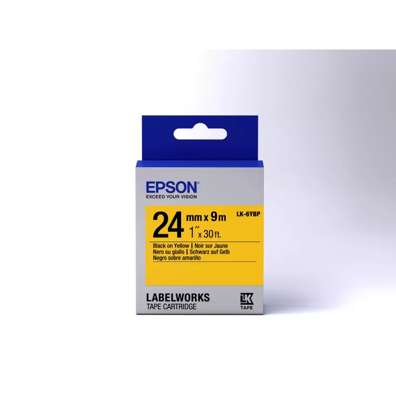 Epson etikečių kasetė pastelinė LK-6YBP juoda/geltona 24mm (9m)