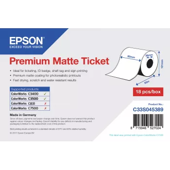 Epson Premium Matte Ticket – ritinėlis: 80 mm x 50 m, matinis, 107 g/m², 1 vnt.