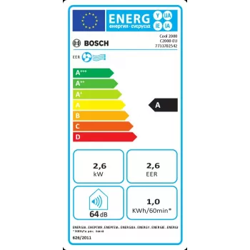 Mobilus kondicionierius Bosch Cool 2000 – baltas, A klasė, 1 kWh/h, R290, iki 88 m³