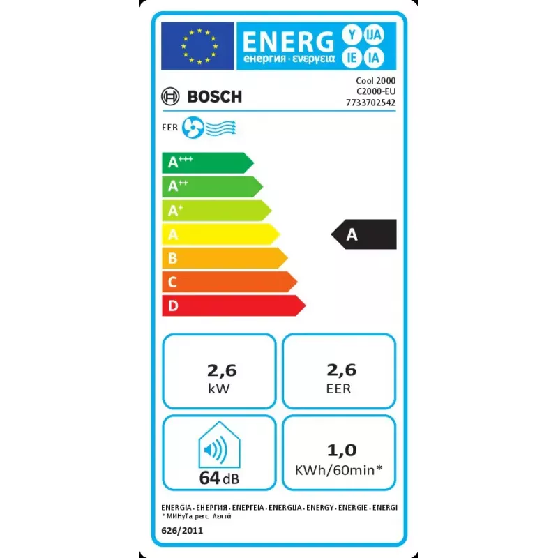 Mobilus kondicionierius Bosch Cool 2000 – baltas, A klasė, 1 kWh/h, R290, iki 88 m³