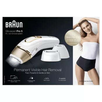 Braun Silk-expert Pro 5 PL5243 nuolatinis šviesos impulsų (IPL) plaukų šalinimo prietaisas, auksinis, baltas