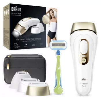 Braun Silk-expert Pro 5 PL5243 nuolatinis šviesos impulsų (IPL) plaukų šalinimo prietaisas, auksinis, baltas