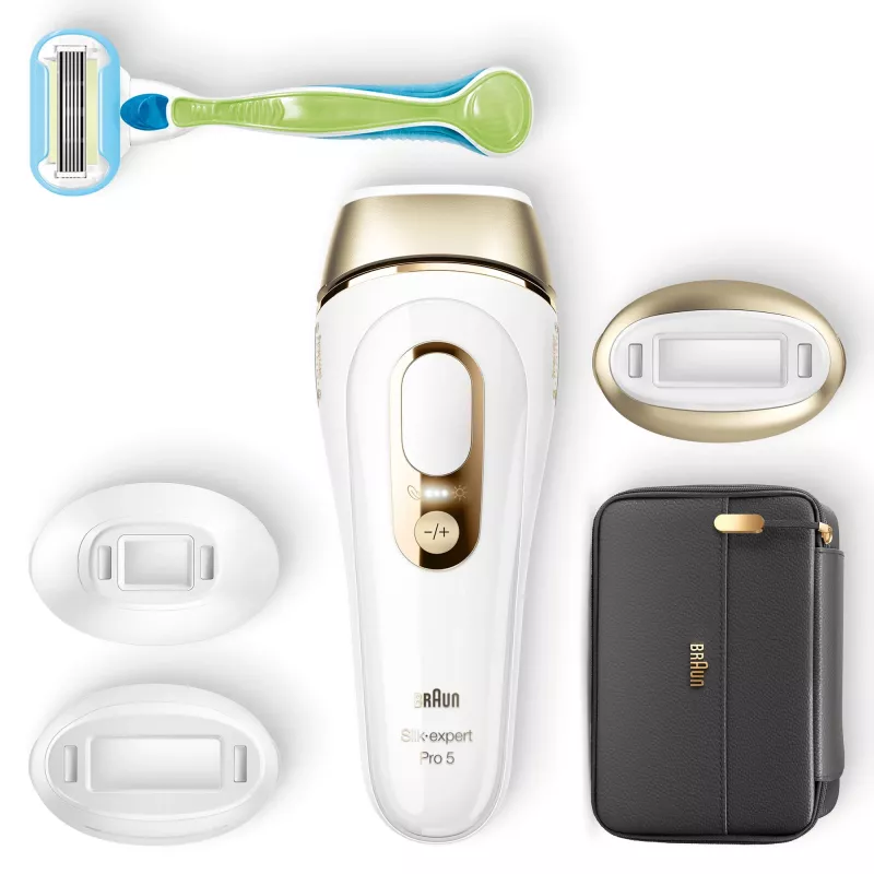Braun Silk-expert Pro 5 PL5243 nuolatinis šviesos impulsų (IPL) plaukų šalinimo prietaisas, auksinis, baltas