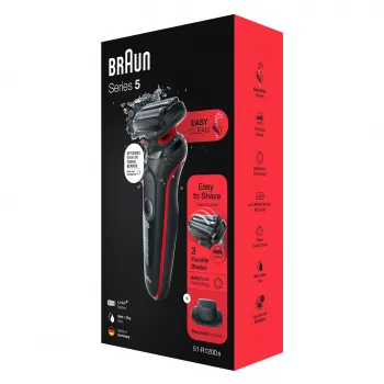Braun Series 5 51-R1200S vyriškas skustuvas su folija ir trimeriu, juodas/raudonas