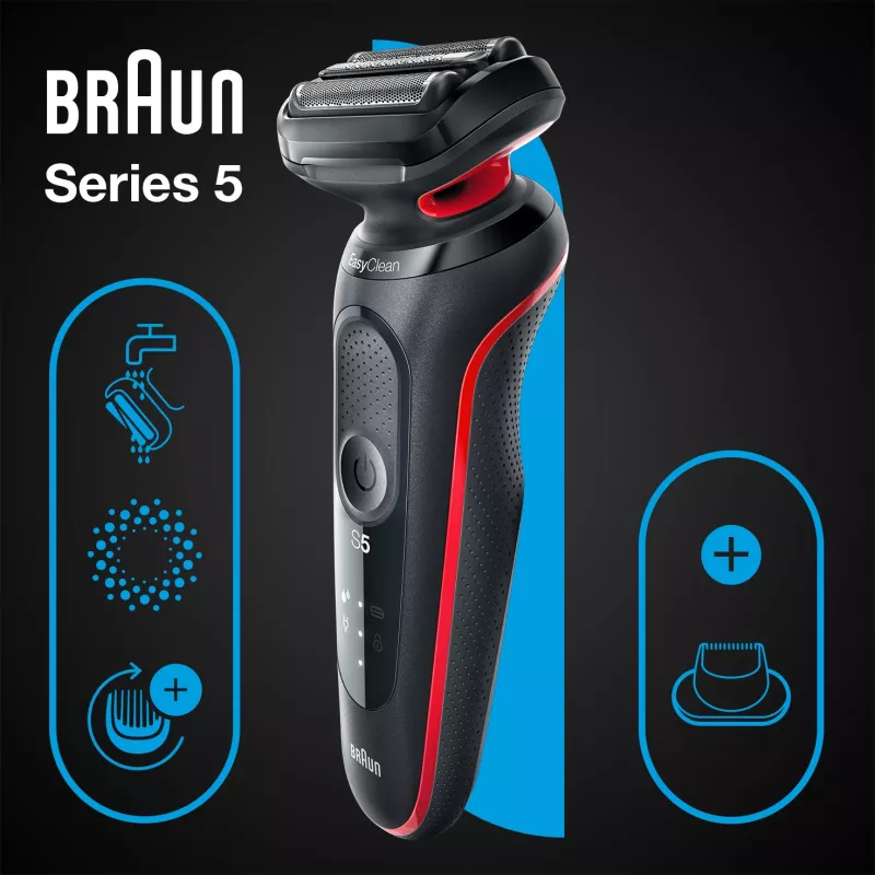 Braun Series 5 51-R1200S vyriškas skustuvas su folija ir trimeriu, juodas/raudonas
