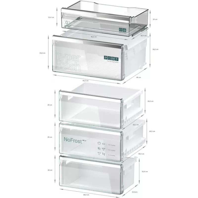 Šaldytuvas su šaldikliu Siemens iQ500 KG39NAIAU, laisvai pastatomas, 363 L, šlifuoto plieno