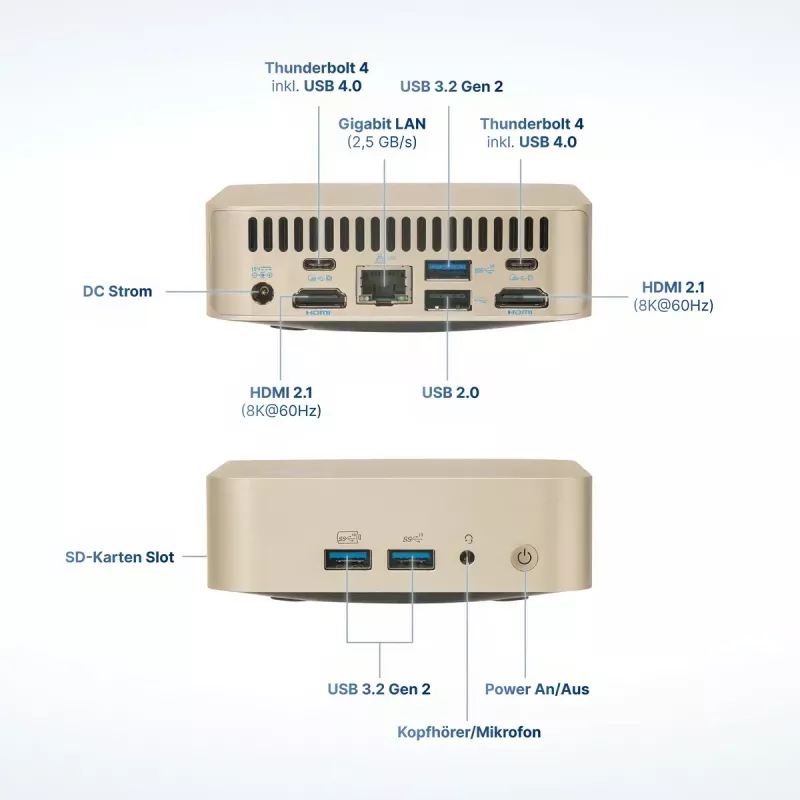 Mini kompiuteris FutureNUC Lux NUC 13i5HL – Intel Core i5-13420H, 16 GB DDR4, 512 GB SSD, Intel Iris Xe, Windows 11 Pro, Auksinis